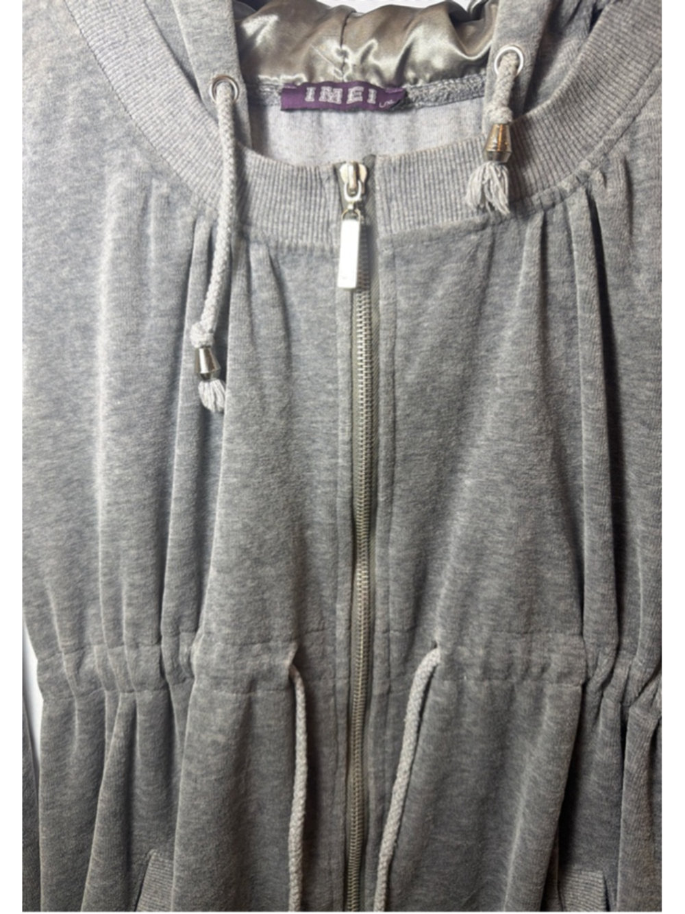 Women's IMEI Gray Velour Full-Zip Anorak Hoodie L/XL Athleisure Drawstring Waist - Picture 6 of 8